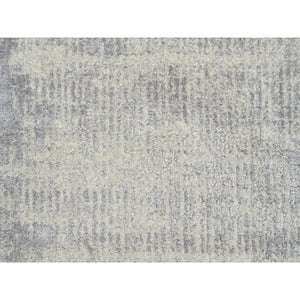 2'7"x10' Fine Jacquard Gray Hand Loomed Modern Wool and Art Silk Runner Oriental Rug FWR377082
