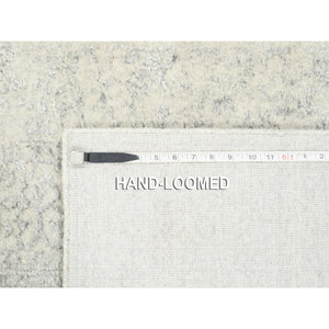 2'6"x10'1" Beige Hand Loomed, Wool And Plant Based Silk Fine Jacquard With Erased Design, Oriental Runner Rug FWR377124