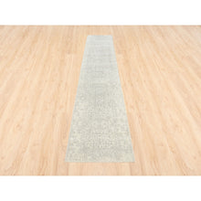 Load image into Gallery viewer, 2&#39;6&quot;x12&#39; Beige Wool And Plant Based Silk Hand Loomed Fine Jacquard With Erased Design Oriental Runner Rug FWR377130