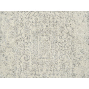 2'6"x10'1" Beige Hand Loomed with Transitional Design Fine Jacquard Wool and Plant Based Silk Oriental Runner Rug FWR377136