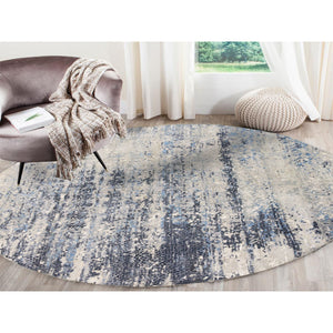 10'x10' Wool and Silk Blue Abstract with Mosaic Design Hand Knotted Oriental Round Rug FWR377226