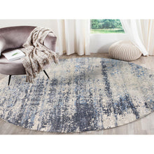 Load image into Gallery viewer, 10&#39;x10&#39; Wool And Silk Blue Abstract With Mosaic Design Hand Knotted Oriental Round Rug FWR377226