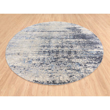 Load image into Gallery viewer, 10&#39;x10&#39; Wool and Silk Blue Abstract with Mosaic Design Hand Knotted Oriental Round Rug FWR377226