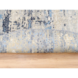 10'x10' Wool and Silk Blue Abstract with Mosaic Design Hand Knotted Oriental Round Rug FWR377226