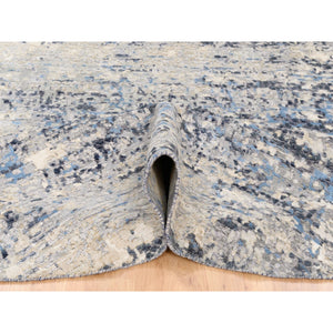 10'x10' Wool and Silk Blue Abstract with Mosaic Design Hand Knotted Oriental Round Rug FWR377226