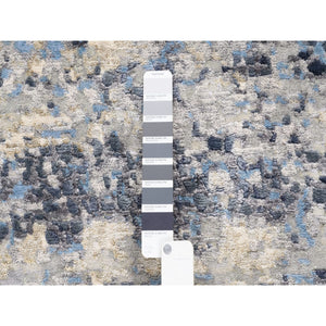10'x10' Wool and Silk Blue Abstract with Mosaic Design Hand Knotted Oriental Round Rug FWR377226