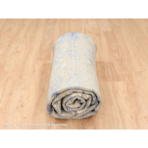 10'x10' Wool and Silk Blue Abstract with Mosaic Design Hand Knotted Oriental Round Rug FWR377226