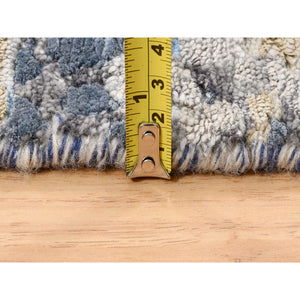 10'x10' Wool and Silk Blue Abstract with Mosaic Design Hand Knotted Oriental Round Rug FWR377226