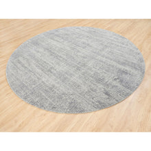 Load image into Gallery viewer, 10&#39;x10&#39; Modern Design Gray Tone On Tone Hand Loomed Fine Jacquard Wool And Plant Based Silk Oriental Round Rug FWR377244