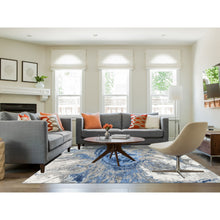 Load image into Gallery viewer, 10&#39;1&quot;x10&#39;1&quot; Denim Blue With Taupe Abstract Design Wool And Silk Hi-low Pile Hand Knotted Oriental Square Rug FWR377268
