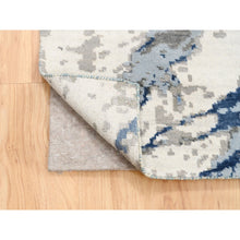 Load image into Gallery viewer, 10&#39;1&quot;x10&#39;1&quot; Denim Blue With Taupe Abstract Design Wool And Silk Hi-low Pile Hand Knotted Oriental Square Rug FWR377268