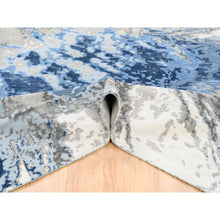 Load image into Gallery viewer, 10&#39;1&quot;x10&#39;1&quot; Denim Blue With Taupe Abstract Design Wool And Silk Hi-low Pile Hand Knotted Oriental Square Rug FWR377268