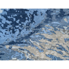 Load image into Gallery viewer, 10&#39;1&quot;x10&#39;1&quot; Denim Blue With Taupe Abstract Design Wool And Silk Hi-low Pile Hand Knotted Oriental Square Rug FWR377268