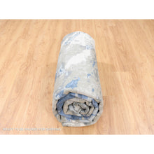 Load image into Gallery viewer, 10&#39;1&quot;x10&#39;1&quot; Denim Blue With Taupe Abstract Design Wool And Silk Hi-low Pile Hand Knotted Oriental Square Rug FWR377268