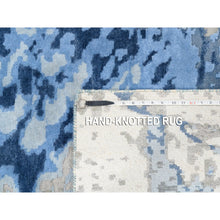Load image into Gallery viewer, 10&#39;1&quot;x10&#39;1&quot; Denim Blue With Taupe Abstract Design Wool And Silk Hi-low Pile Hand Knotted Oriental Square Rug FWR377268