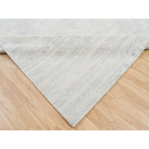 9'x12' Hand Spun Undyed Natural Wool Modern Hand Knotted Light Gray Cut And Loop Pile Oriental Rug FWR377340