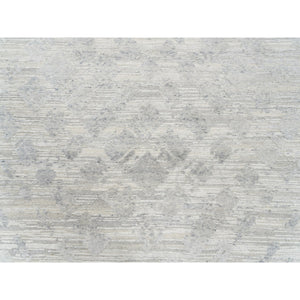9'x12' Hand Spun Undyed Natural Wool Modern Hand Knotted Light Gray Cut And Loop Pile Oriental Rug FWR377340