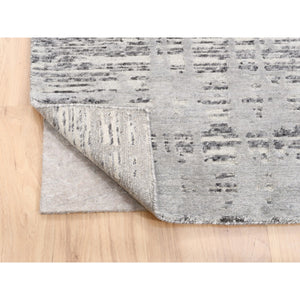 8'x8' Modern Criss Cross Erased Design Hand Spun Undyed Natural Wool Hand Knotted Light Gray Oriental Square Rug FWR377352