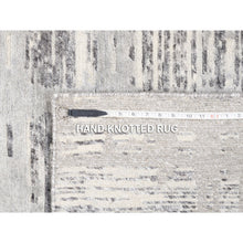 Load image into Gallery viewer, 8&#39;x8&#39; Modern Criss Cross Erased Design Hand Spun Undyed Natural Wool Hand Knotted Light Gray Oriental Square Rug FWR377352