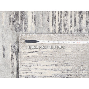 8'x8' Modern Criss Cross Erased Design Hand Spun Undyed Natural Wool Hand Knotted Light Gray Oriental Square Rug FWR377352
