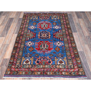 2'10"x4'6" Carolina Blue, Afghan Ersari with Turkish Knot, Caucasian Design Revival, Vegetable Dyes, Densely Woven, Hand Knotted, Soft Wool, Oriental Rug FWR3768