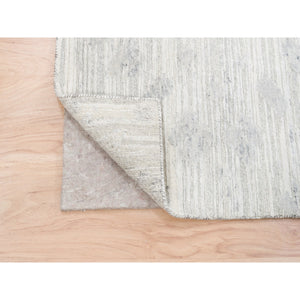 4'x12' Modern Hand Spun Undyed Natural Wool Cut And Loop Pile Hand Knotted Ivory With Gray Oriental Wide Runner Rug FWR377436