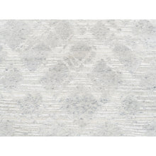 Load image into Gallery viewer, 4&#39;x12&#39; Modern Hand Spun Undyed Natural Wool Cut And Loop Pile Hand Knotted Ivory With Gray Oriental Wide Runner Rug FWR377436