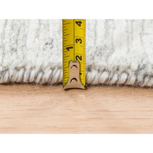 4'x12' Modern Hand Spun Undyed Natural Wool Cut And Loop Pile Hand Knotted Ivory With Gray Oriental Wide Runner Rug FWR377436