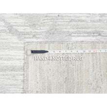 Load image into Gallery viewer, 4&#39;x12&#39; Modern Hand Spun Undyed Natural Wool Cut And Loop Pile Hand Knotted Ivory With Gray Oriental Wide Runner Rug FWR377436