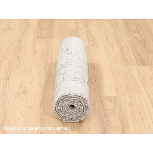 2'6"x8'1" Hand Spun Undyed Natural Wool Modern Cut And Loop Pile Hand Knotted Beige Oriental Runner Rug FWR377478