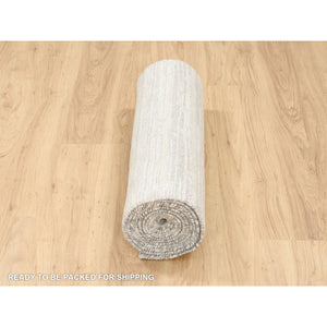 2'7"x12' Hand Spun Undyed Natural Wool Modern Hand Knotted Ivory Oriental Runner Rug FWR377514