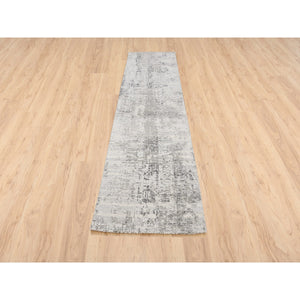 2'5"x10' Hand Spun Undyed Natural Wool Modern Hand Knotted Light Gray Oriental Runner Rug FWR377526