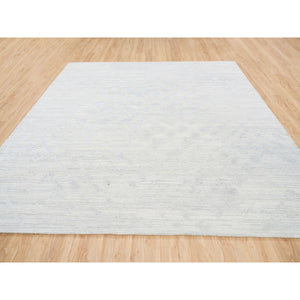 10'x10' Hand Knotted Modern Hand Spun Undyed Natural Wool Ivory With Gray Oriental Square Rug FWR377544