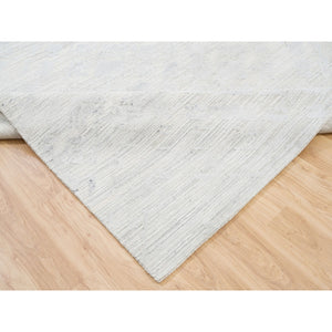 10'x10' Hand Knotted Modern Hand Spun Undyed Natural Wool Ivory With Gray Oriental Square Rug FWR377544