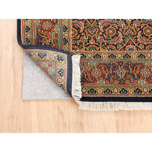 4'2"x6'3" Pitch Black Wool Luxury Herati Fish Design Hand Knotted Dense Weave 250 Kpsi Oriental Rug FWR377868