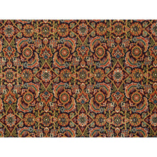 Load image into Gallery viewer, 4&#39;2&quot;x6&#39;3&quot; Pitch Black Wool Luxury Herati Fish Design Hand Knotted Dense Weave 250 Kpsi Oriental Rug FWR377868