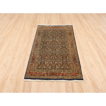 Load image into Gallery viewer, 3&#39;1&quot;x5&#39;2&quot; Jet Black Herati All Over Fish Design Dense Weave Hand Knotted 250 Kpsi Wool Oriental Rug FWR377874