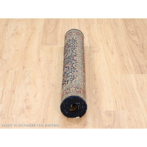 3'1"x5'2" Jet Black Herati All Over Fish Design Dense Weave Hand Knotted 250 Kpsi Wool Oriental Rug FWR377874