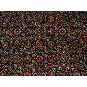 5'2"x7'4" Onyx Black Wool 175 KPSI Dense Weave Herati All Over Fish Design Hand Knotted Oriental Rug FWR377970