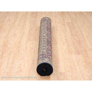 5'2"x7'4" Onyx Black Wool 175 KPSI Dense Weave Herati All Over Fish Design Hand Knotted Oriental Rug FWR377970
