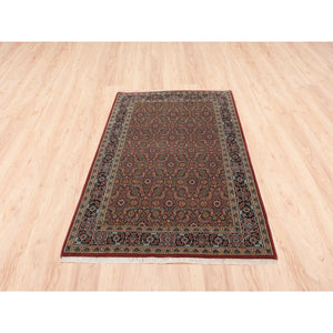 4'x6'3" Wool Dense Weave Herati All Over Fish Design Hand Knotted 250 Kpsi Red Oriental Rug FWR377982