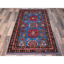 Load image into Gallery viewer, 2&#39;10&quot;x4&#39;9&quot; Lichen Blue, Afghan Ersari with Turkish Knot, Caucasian Design Revival, Hand Knotted, Soft and Velvety Wool, Vegetable Dyes, Densely Woven, Oriental Rug FWR3774