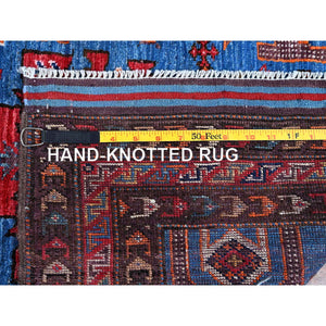 2'10"x4'9" Lichen Blue, Afghan Ersari with Turkish Knot, Caucasian Design Revival, Hand Knotted, Soft and Velvety Wool, Vegetable Dyes, Densely Woven, Oriental Rug FWR3774