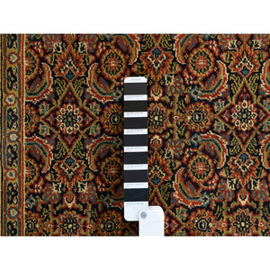 4'x6'2" Jet Black Hand Knotted Wool Herati All Over Fish Design 250 Kpsi Dense Weave Oriental Rug FWR378000