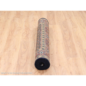 4'x6'2" Jet Black Hand Knotted Wool Herati All Over Fish Design 250 Kpsi Dense Weave Oriental Rug FWR378000