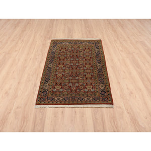2'7"x4' Hand Knotted Herati All Over Fish Design 250 Kpsi Wool Dense Weave Red Oriental Rug FWR378018