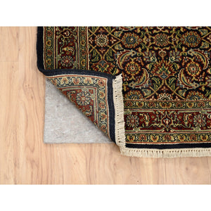 2'6"x10' Ink Black Herati All Over Fish Design Hand Knotted 250 Kpsi Dense Weave Wool Oriental Runner Rug FWR378036