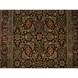 2'6"x10' Ink Black Herati All Over Fish Design Hand Knotted 250 Kpsi Dense Weave Wool Oriental Runner Rug FWR378036