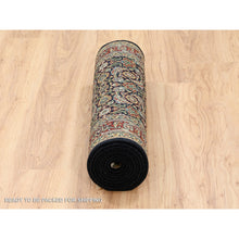 Load image into Gallery viewer, 2&#39;6&quot;x10&#39; Ink Black Herati All Over Fish Design Hand Knotted 250 Kpsi Dense Weave Wool Oriental Runner Rug FWR378036