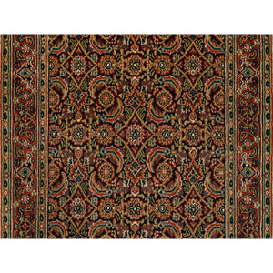 2'8"x9'9" Pitch Black Wool Herati All Over Fish Design 250 KPSI Hand Knotted Dense Weave Oriental Runner Rug FWR378066